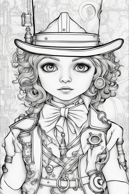 Adult coloring page steampunk design