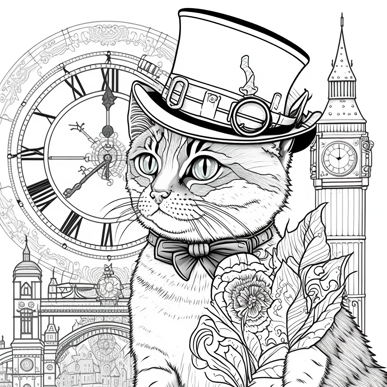 Steampunk cats coloring pages for adults