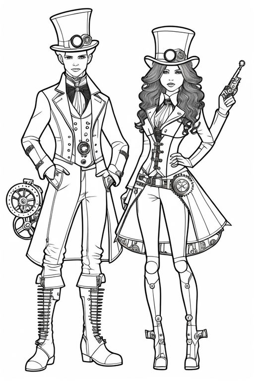 Adult coloring page steampunk design