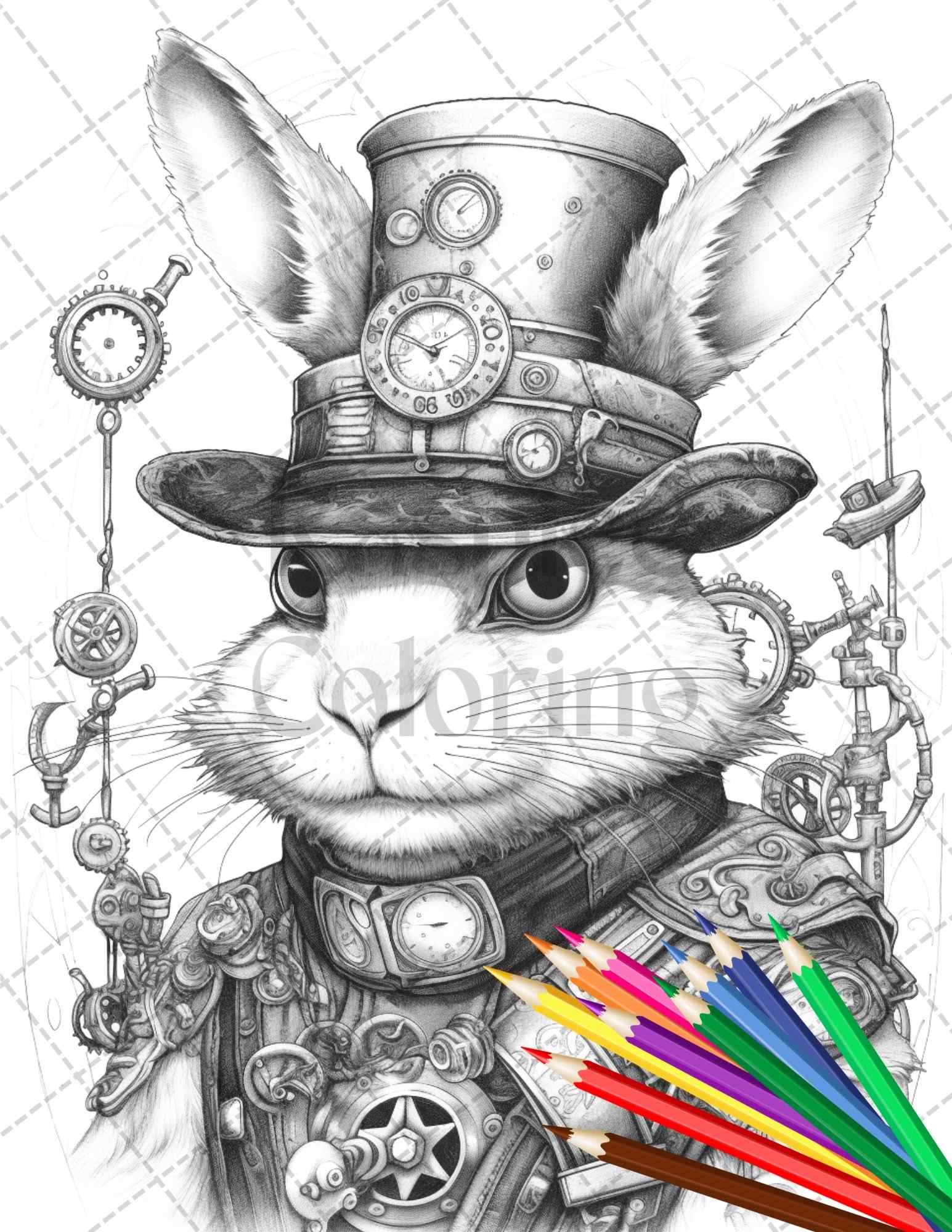 Steampunk animals grayscale coloring pages printable for adults pd â coloring