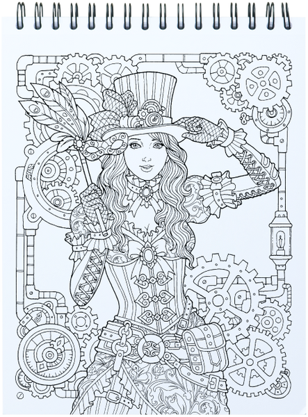 The colorful world of steampunk coloring book for adults with hardback covers spiral binding â