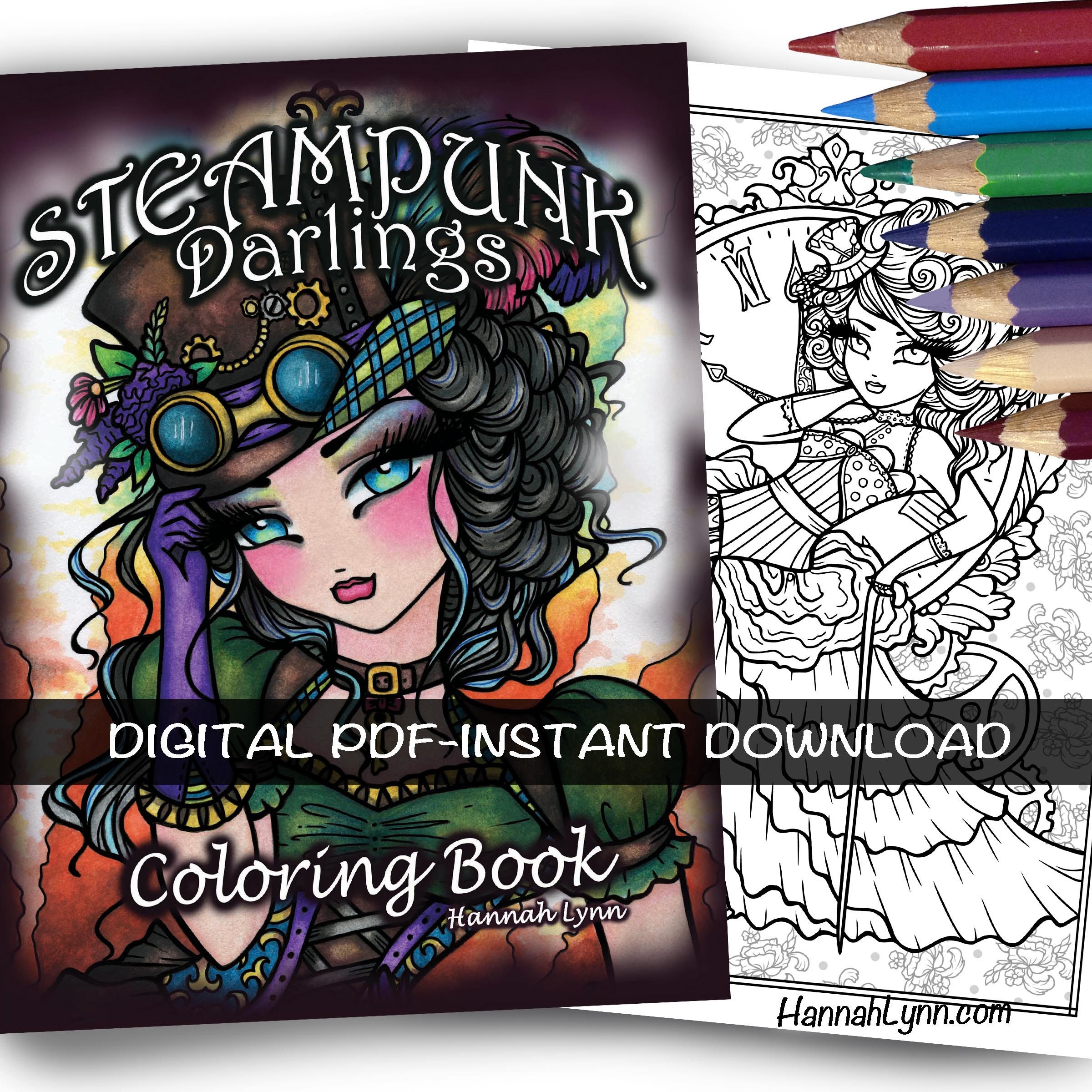 Pdf digital steampunk darlings coloring book hannah lynn printable coloring pages