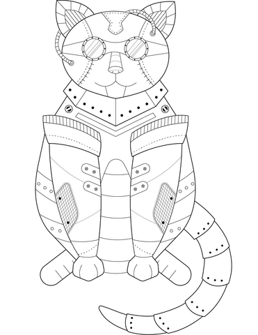 Steampunk cat coloring page free printable coloring pages