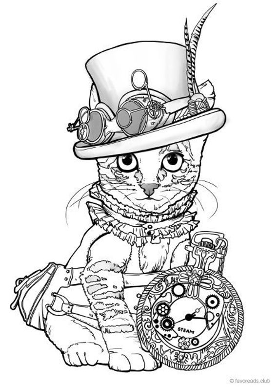 Steampunk cat printable adult coloring page from favoreads coloring book pages for adults and kids coloring sheets coloring designs