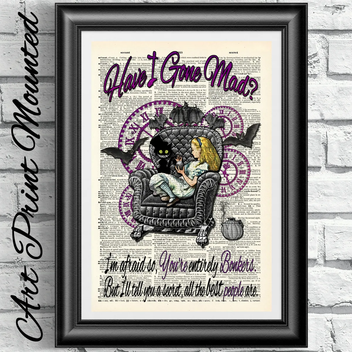 Mounted gothic art print alice in wonderland steampunk bat armchair dictionary
