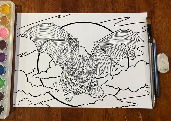 Steampunk bat coloring page for adult digital download instant download