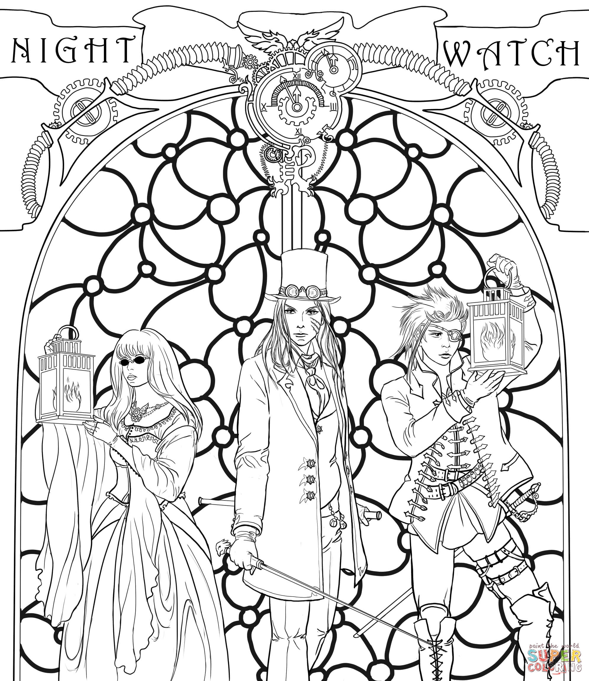 Steampunk night watch crew coloring page free printable coloring pages