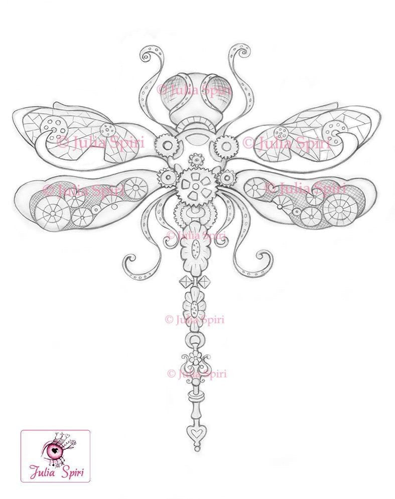 Coloring page steampunk dragonfly â the art of julia spiri