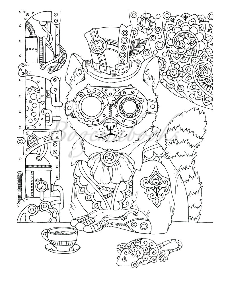 Steampunk coloring books fashion gadgets animals in victorian finery