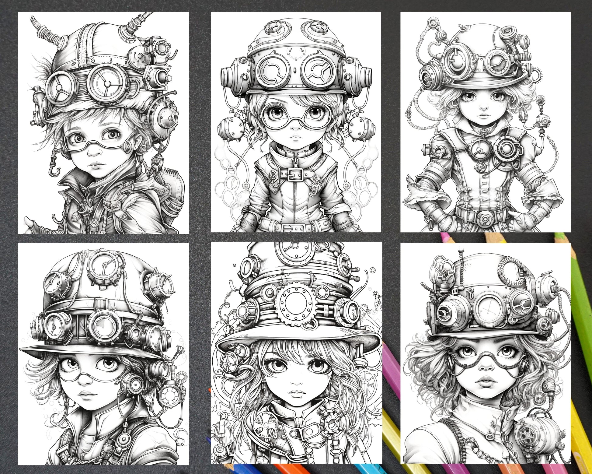 Adorable steampunk girls coloring pages printable for adults grays â coloring