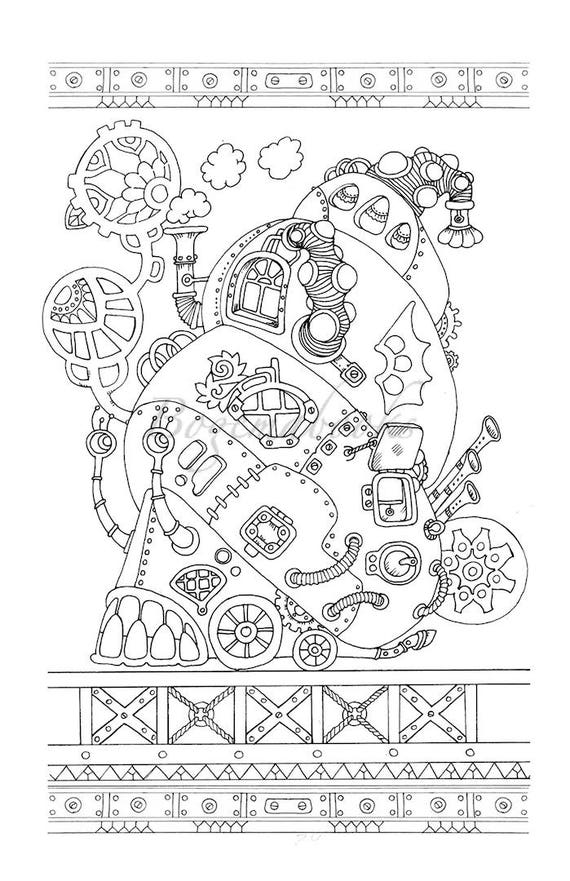 Steampunk adult coloring book coloring pages coloring book printable stress relieving coloring book pdf art therapy book for adults