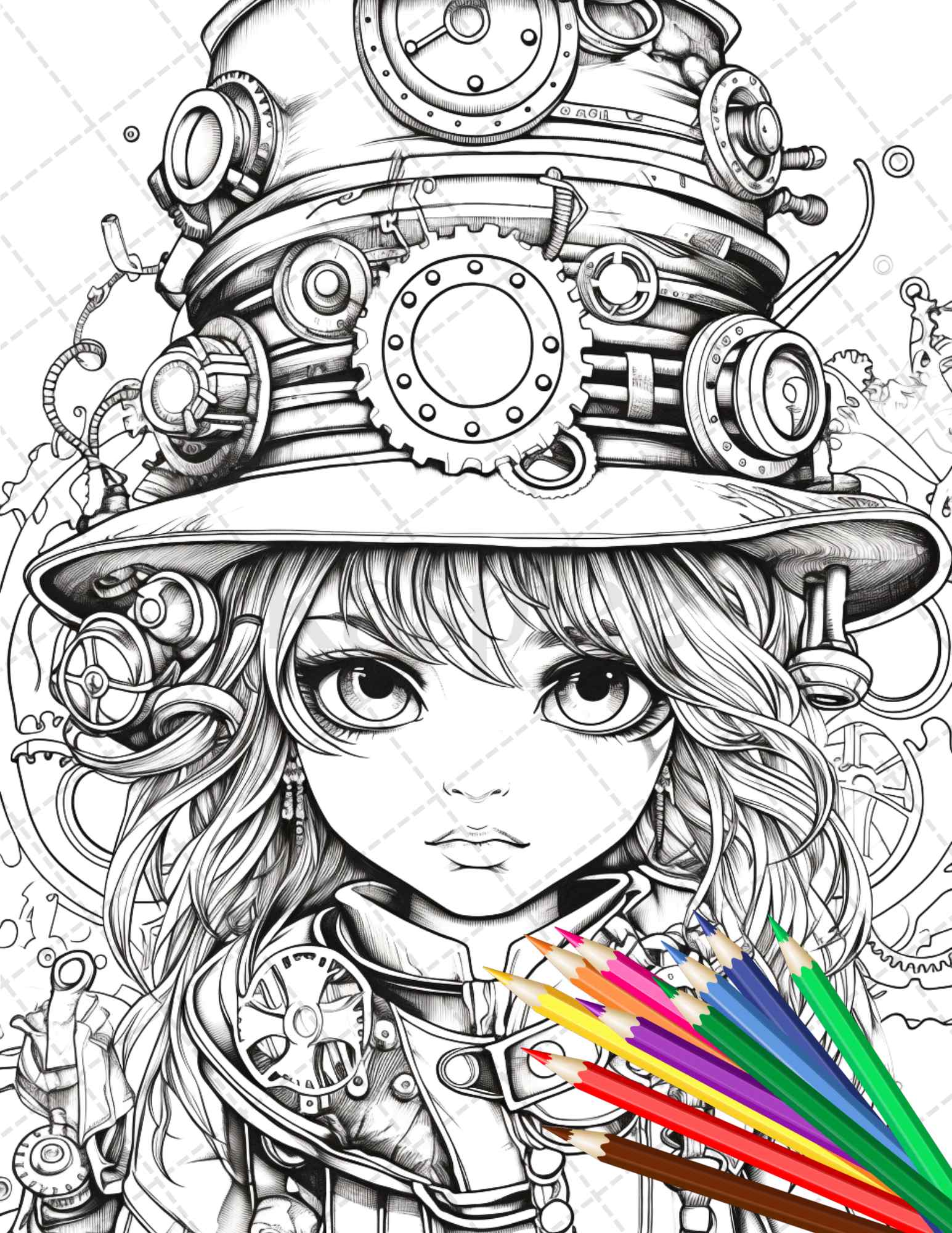 Adorable steampunk girls coloring pages printable for adults grays â coloring