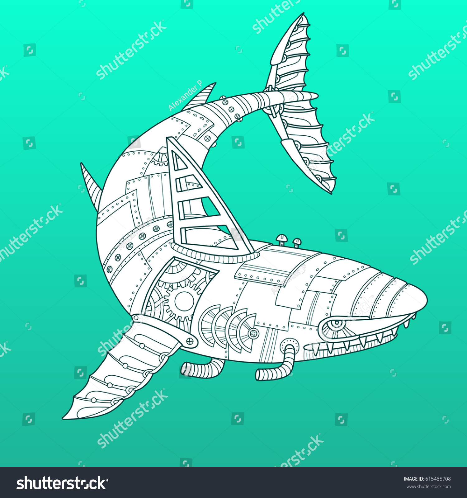 Shark robot steam punk style color stock vector royalty free