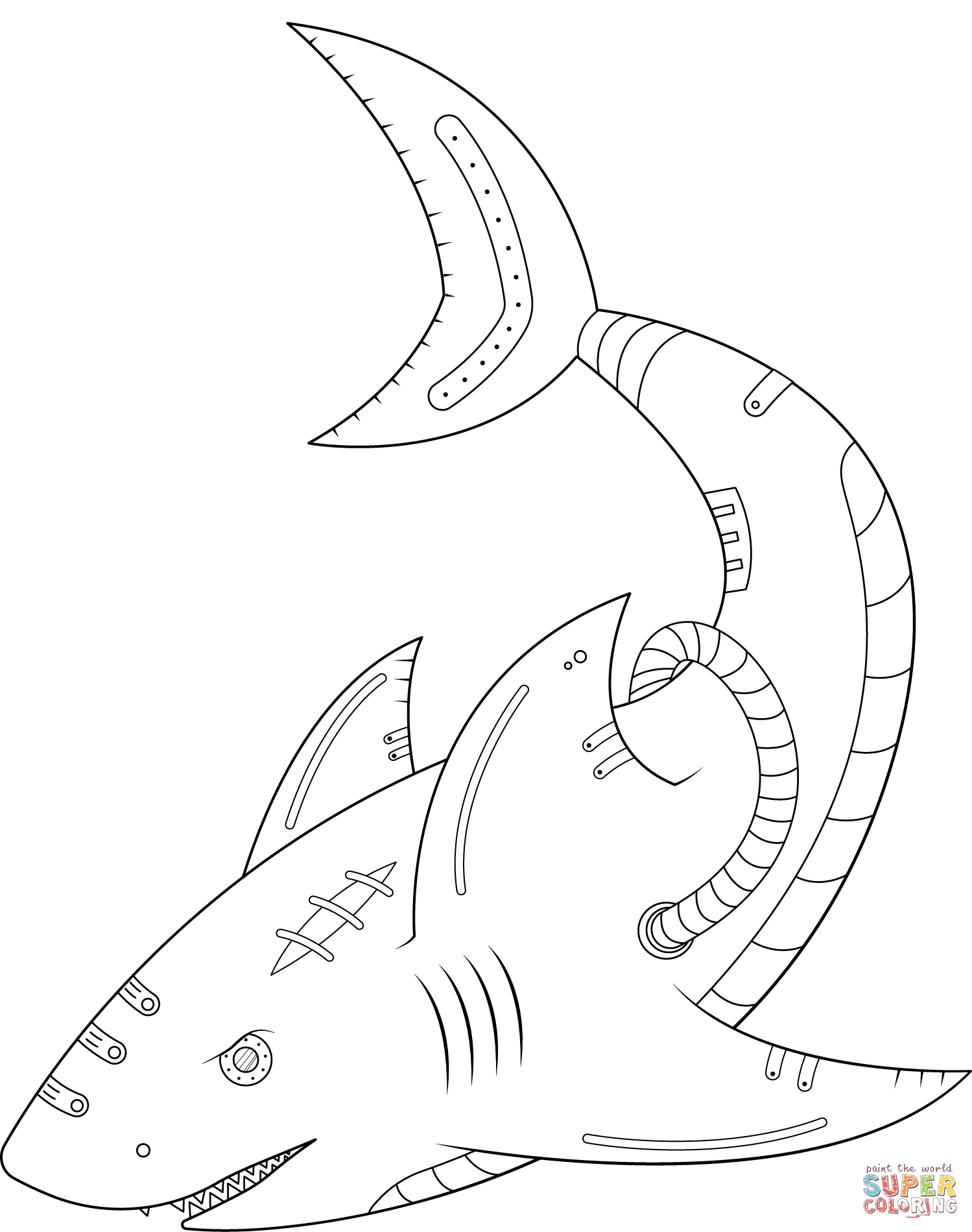 Steampunk shark coloring page free printable coloring pages