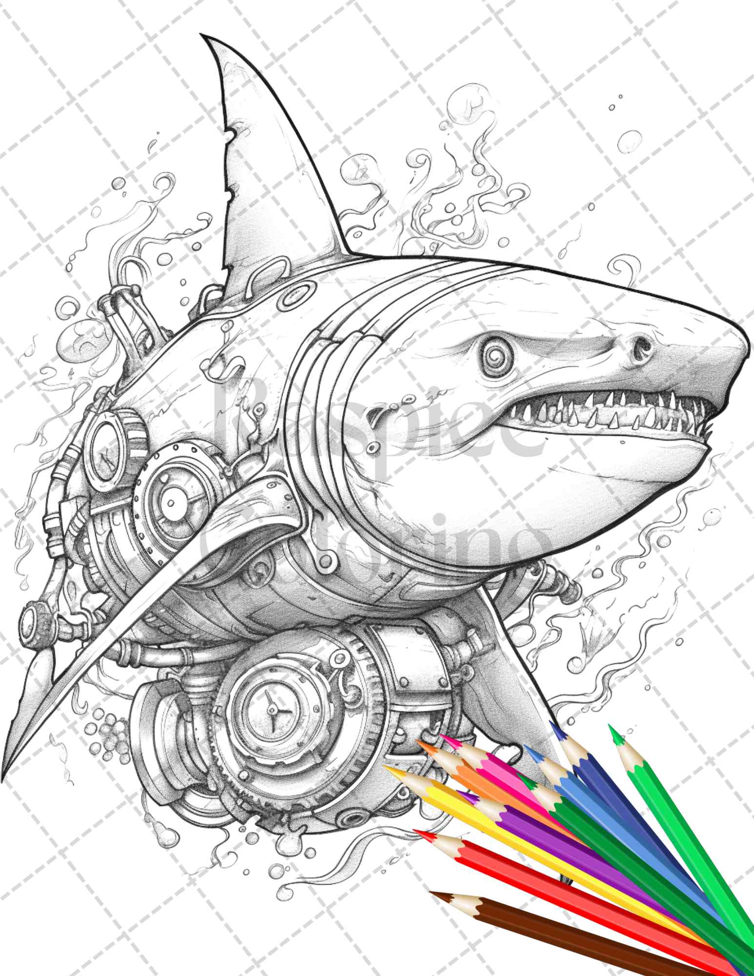 Steampunk animals grayscale coloring pages printable for adults vol â coloring