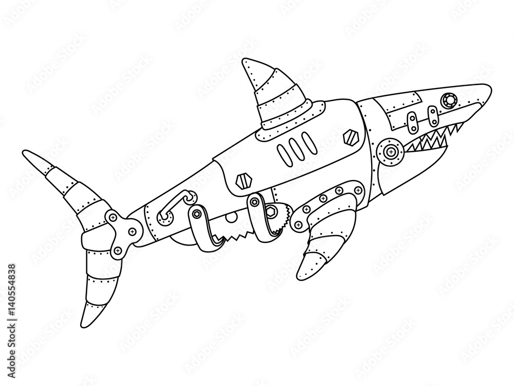 Steampunk style shark coloring book vector vector