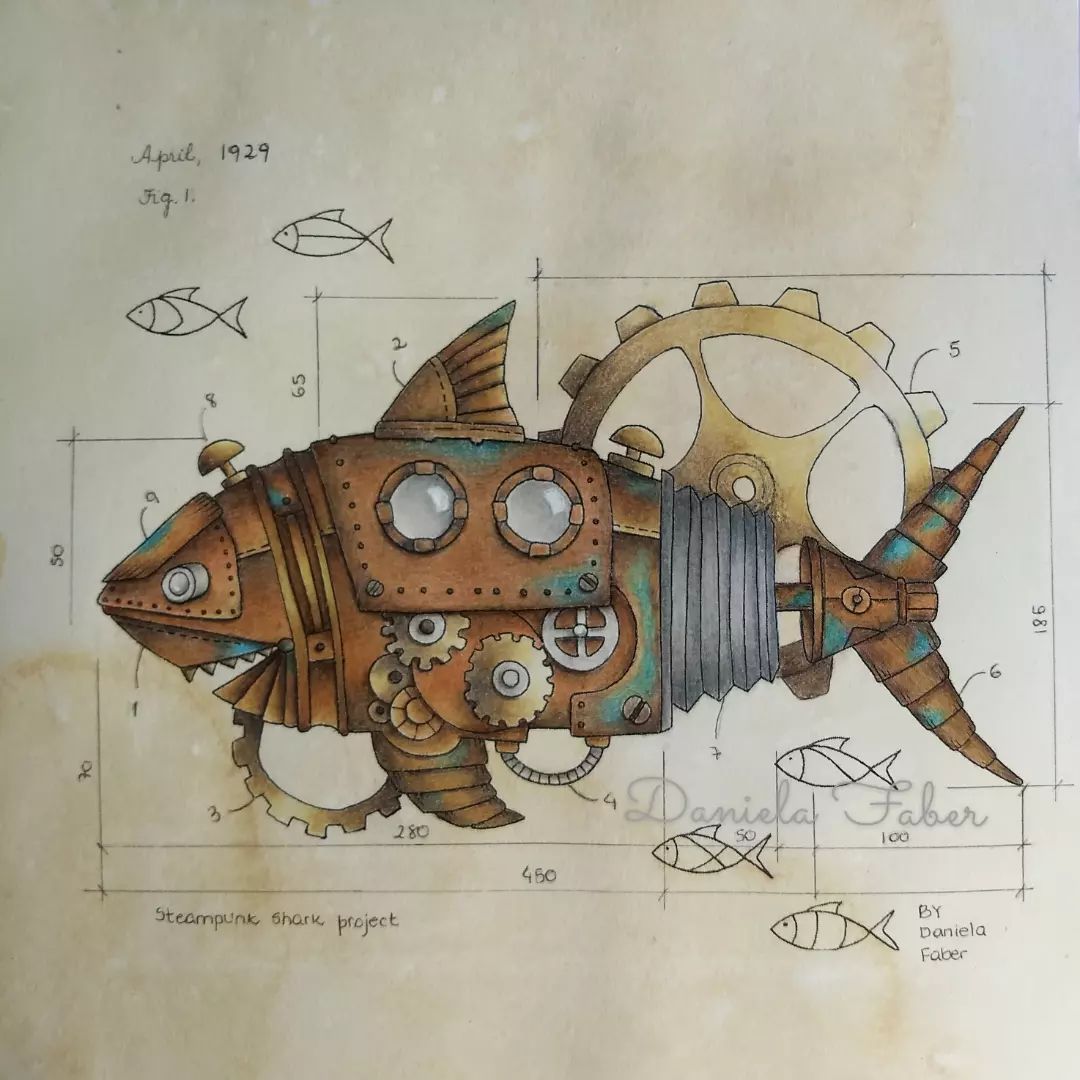 Daniela faber on instagram âsteampunk shark by johanna basfords worlds of wonderð â coloring book art johanna basford coloring johanna basford coloring book