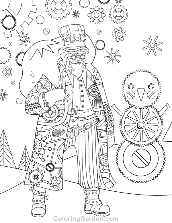 Steampunk christmas adult coloring page