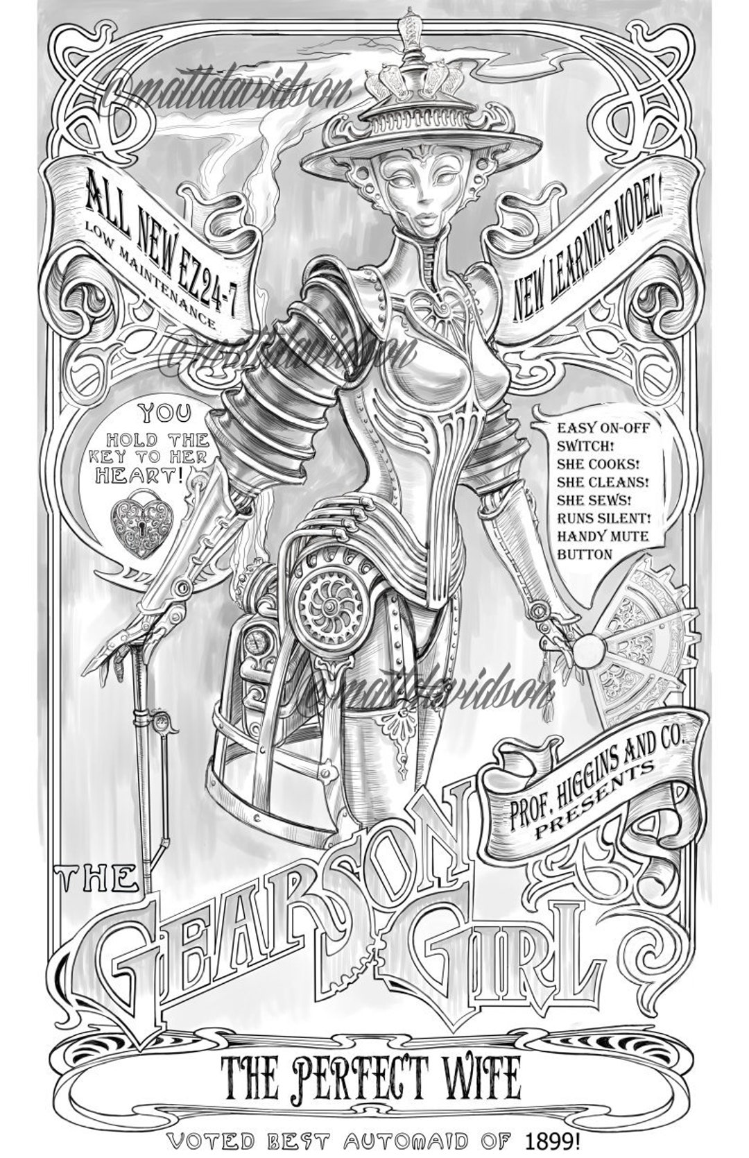 Gearson girl coloring pages adult coloring steampunk coloring page fantasy coloring printable download victorian humor