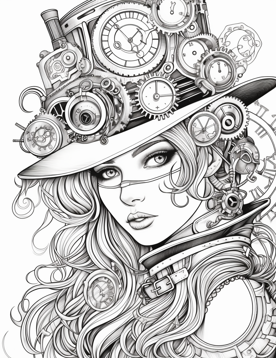 Steampunk girl coloring page coloring book art steampunk coloring adult coloring books printables