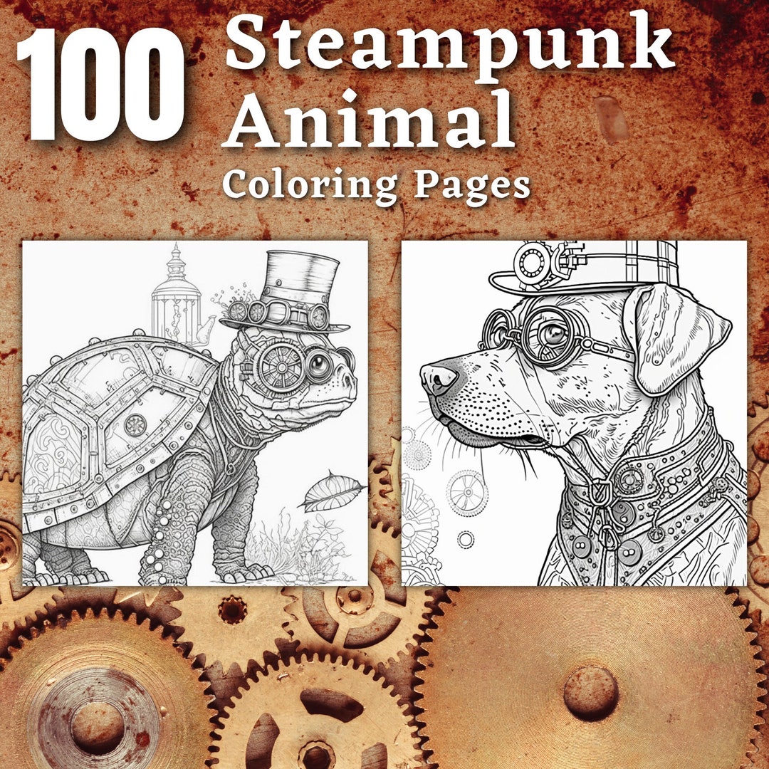 Steampunk animal coloring pages printable coloring book coloring pages for kids adults printable digital coloring