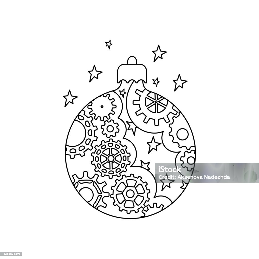 Coloring book christmas ball in steampunk style coloring pages for children and adults stock illustration