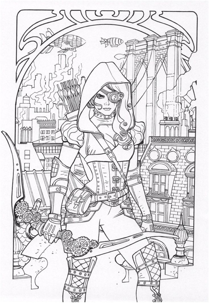 Explore the world of steampunk with these beautiful coloring pages