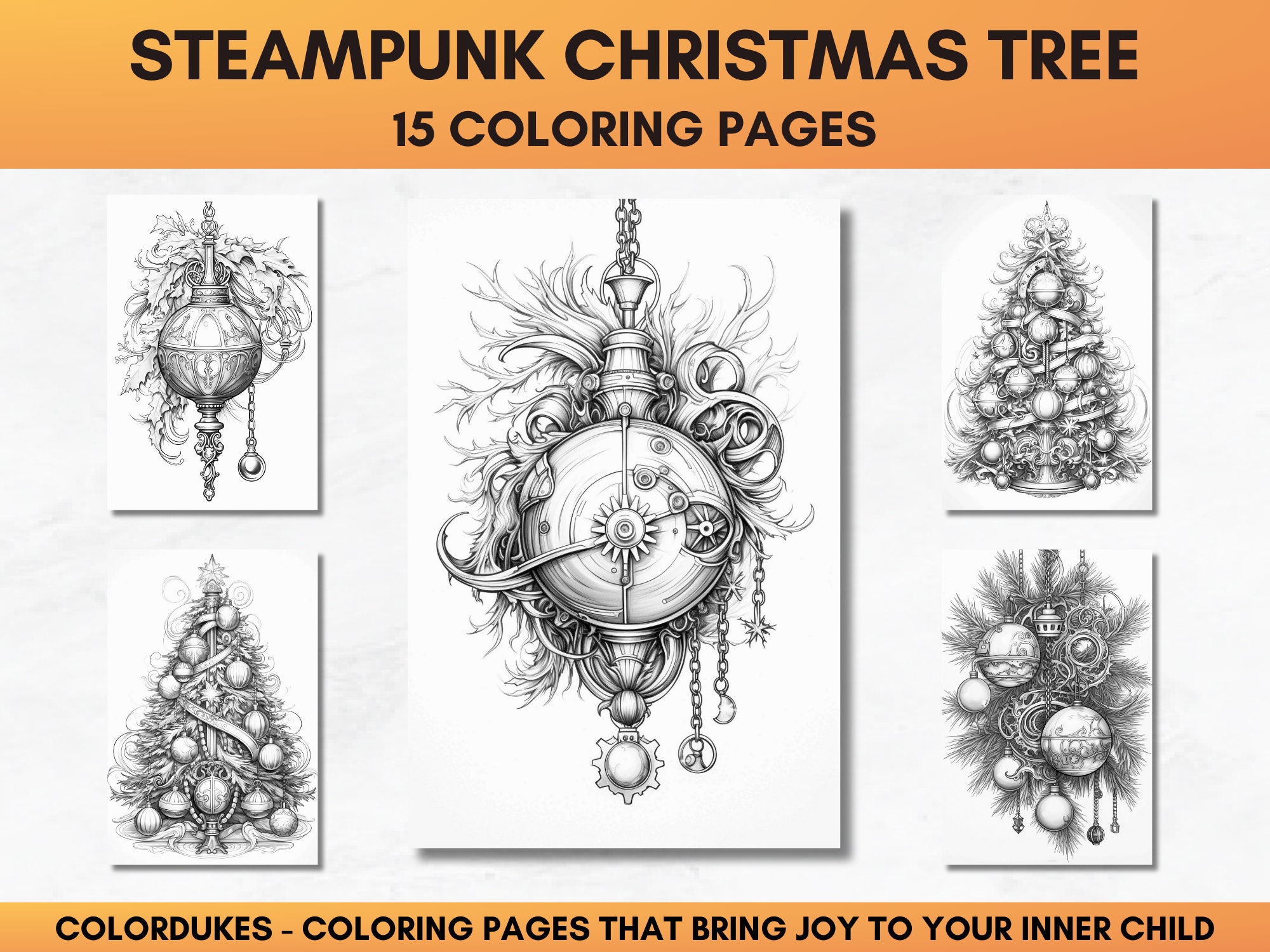 Steampunk christmas coloring pages for adults grayscale coloring sheets printable pdf