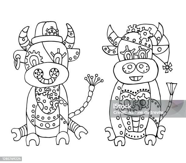 Coloring page outline of cartoon boy making snowman stock illustration