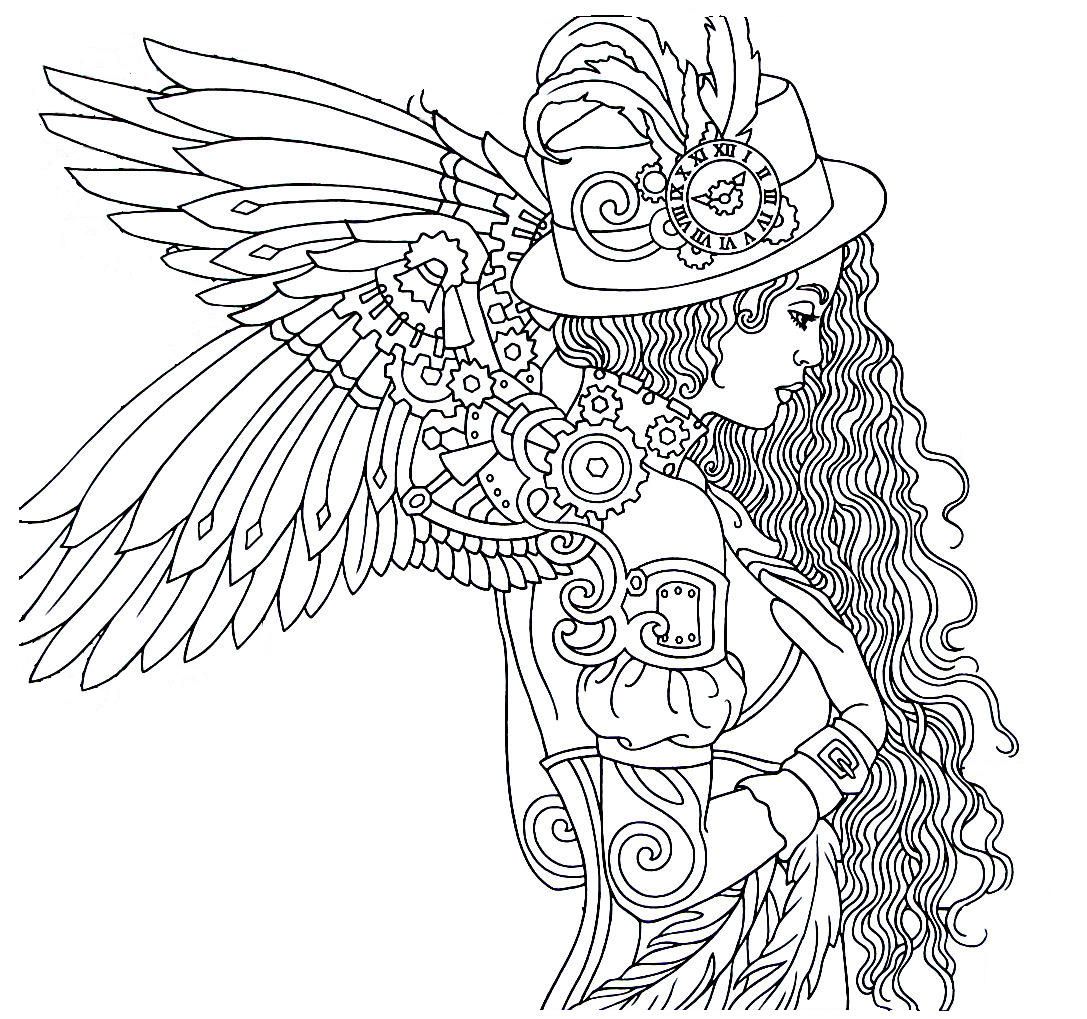 Steampunk printable coloring book page