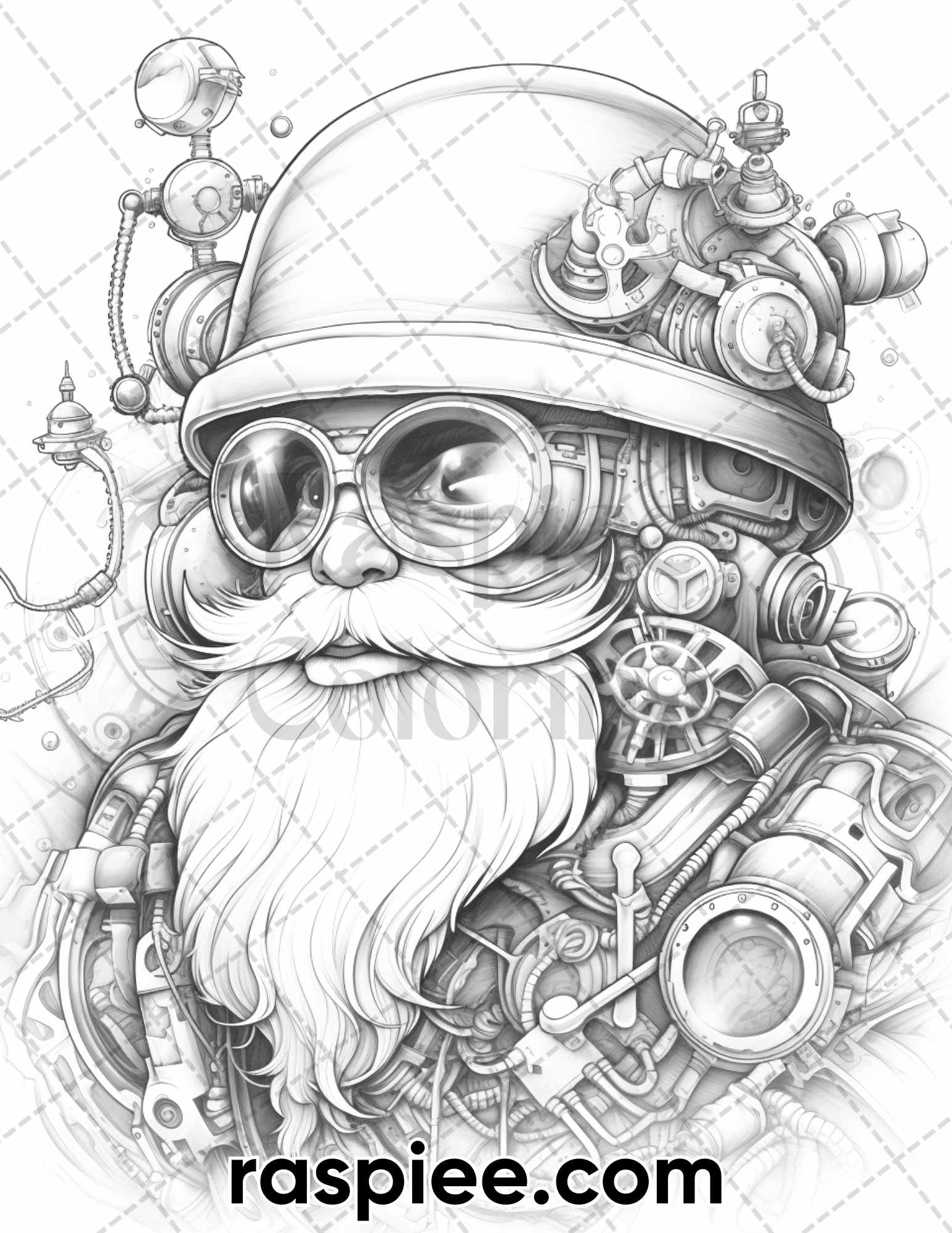 Steampunk santa claus grayscale coloring pages for adults printabl â coloring