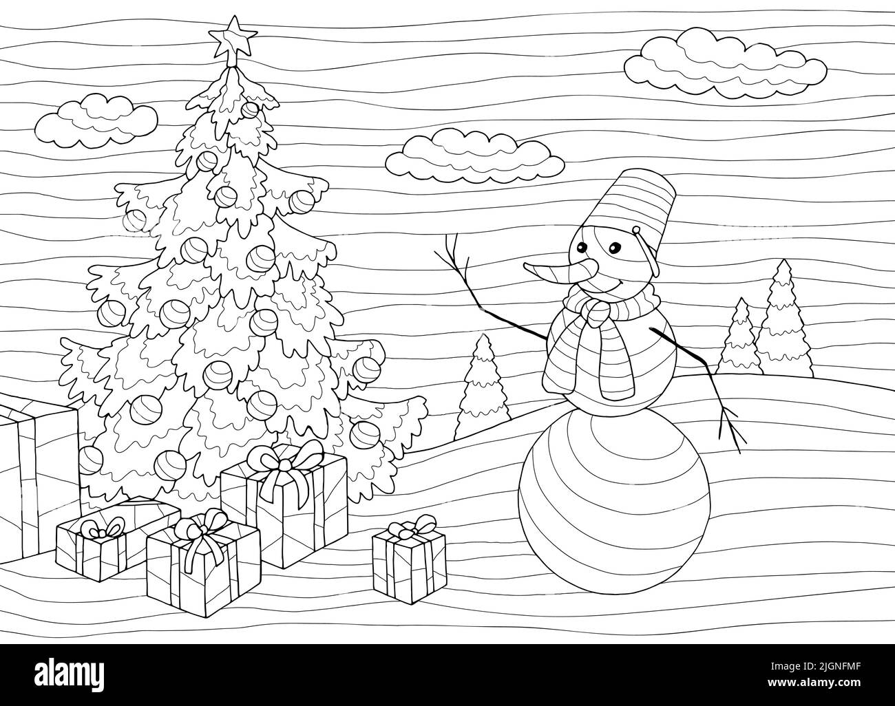 Christmas coloring black and white stock photos images