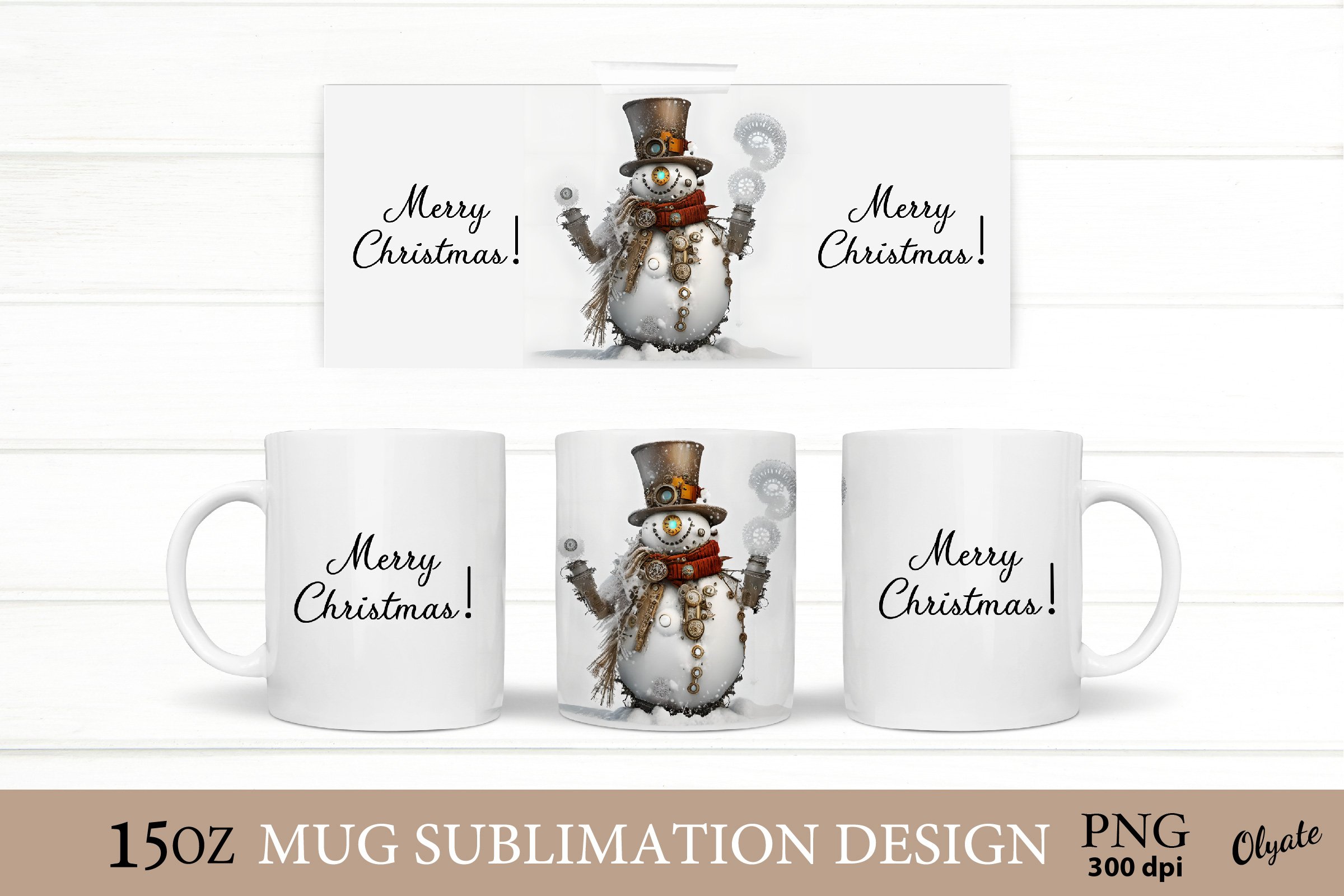 Steampunk snowman mug merry christmas sublimation