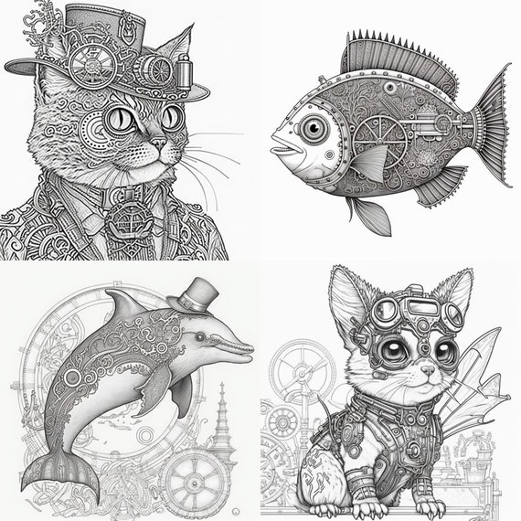 Steampunk animal coloring pages printable coloring book coloring pages for kids adults printable digital coloring