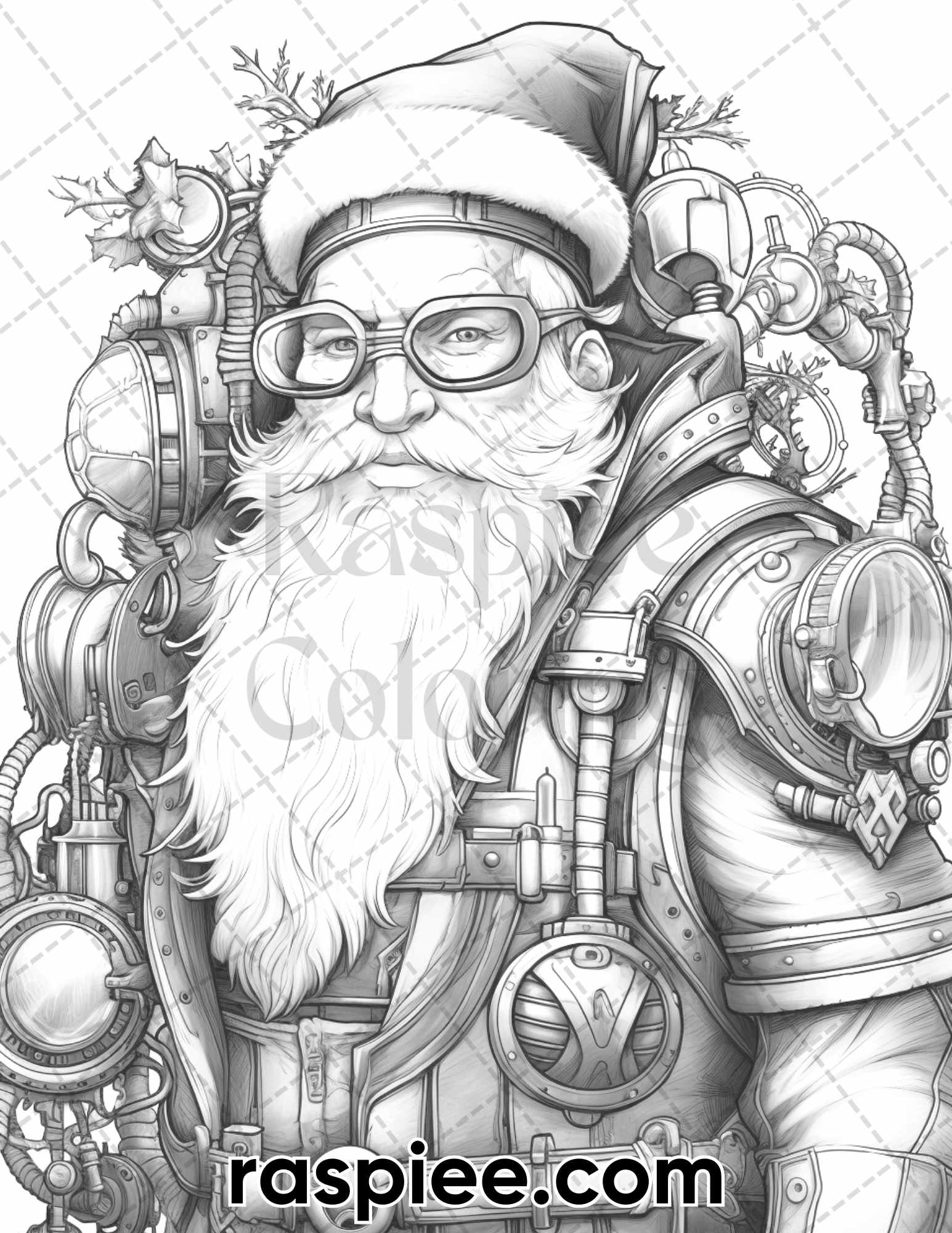 Steampunk santa claus grayscale coloring pages for adults printabl â coloring