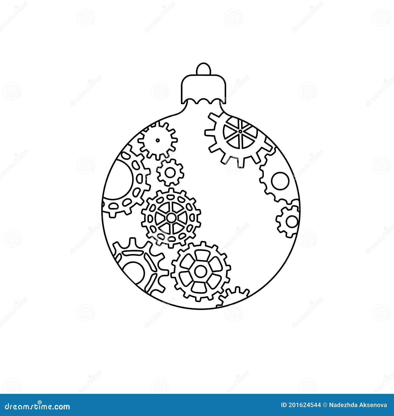 Christmas ball in steampunk style from gears coloring pages for children and adults stock vector