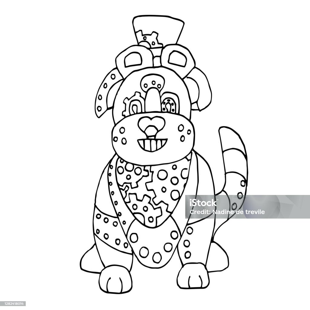 Dog chinese zodiac symbol steampunk dog cute mechanical animal coloring book for children vector illustration eastern horoscope metal robot isolated on white linear drawing stock illustration