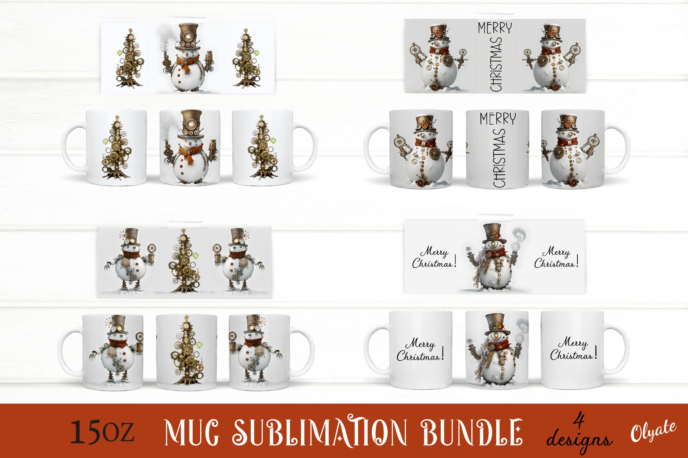 Snowman mug bundle steam punk christmas sublimation