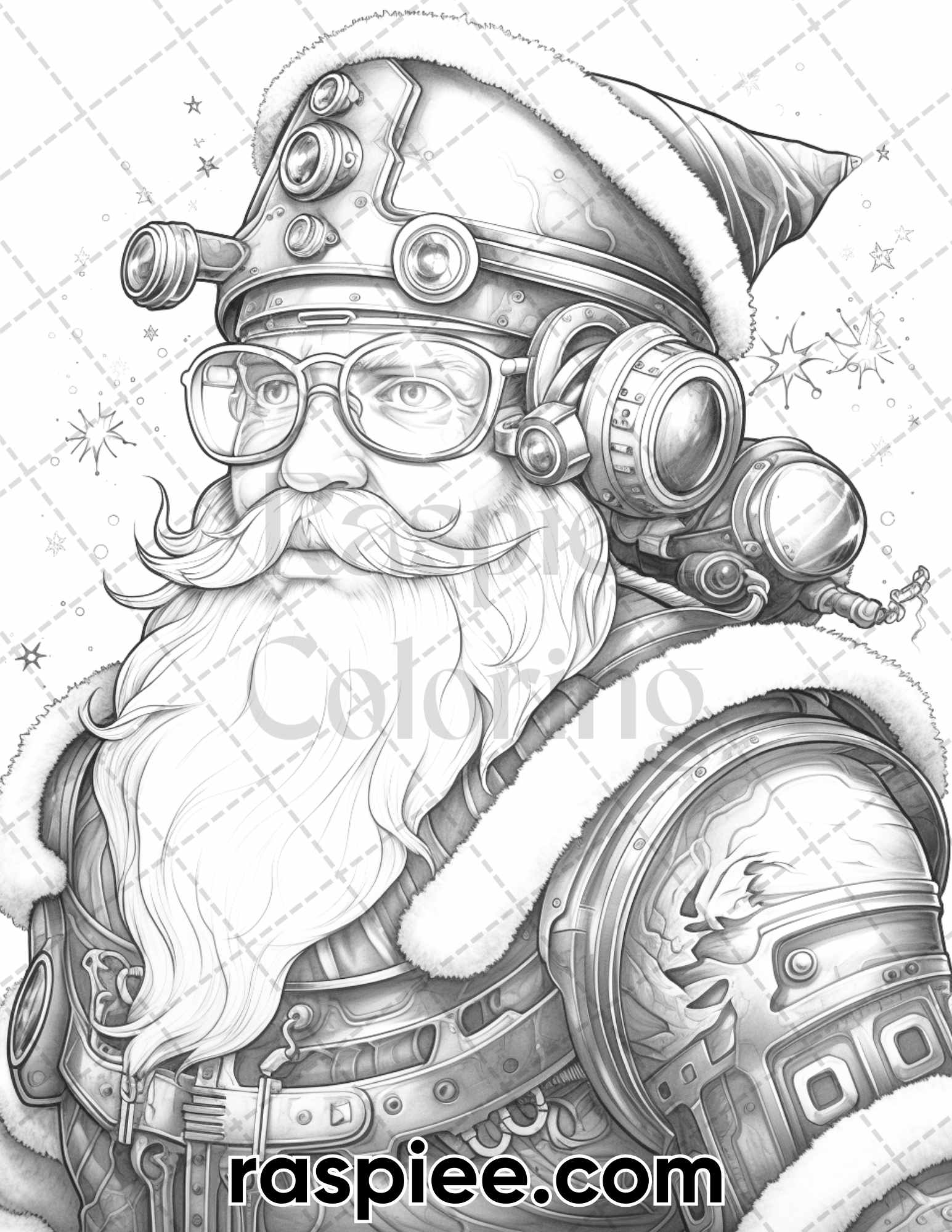 Steampunk santa claus grayscale coloring pages for adults printabl â coloring