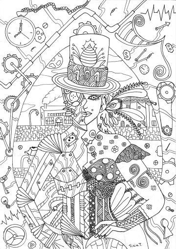 Steampunk coloring page for adults steampunk coloring coloring book art cute coloring pages