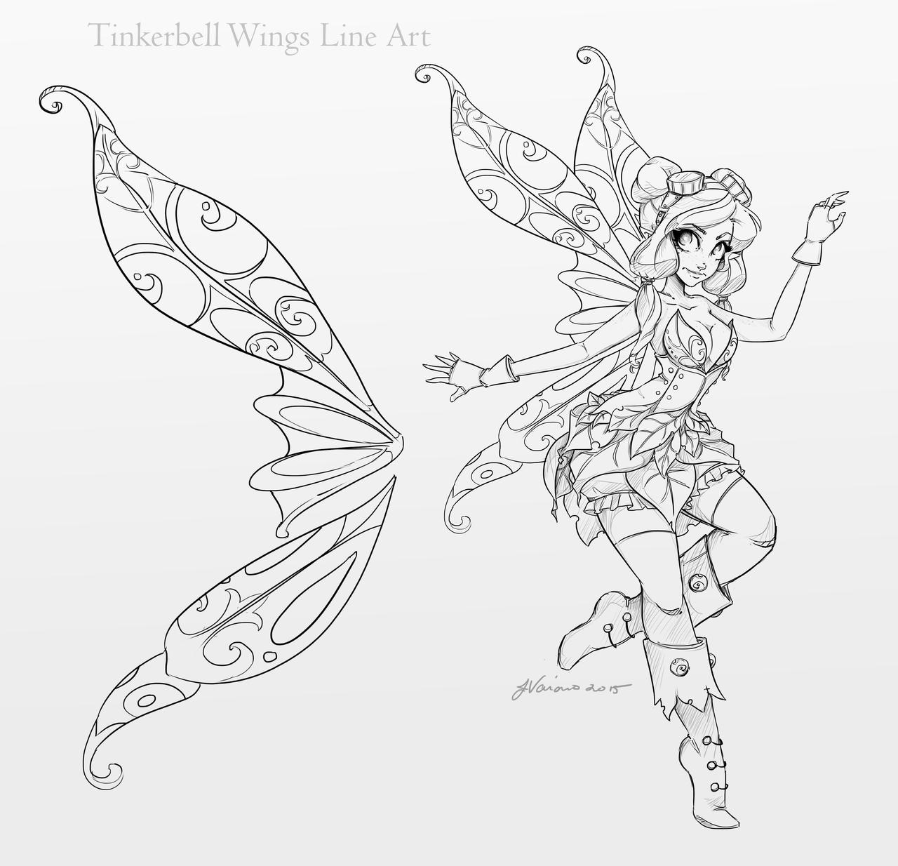 Tinkerbell wings line art by noflutter on