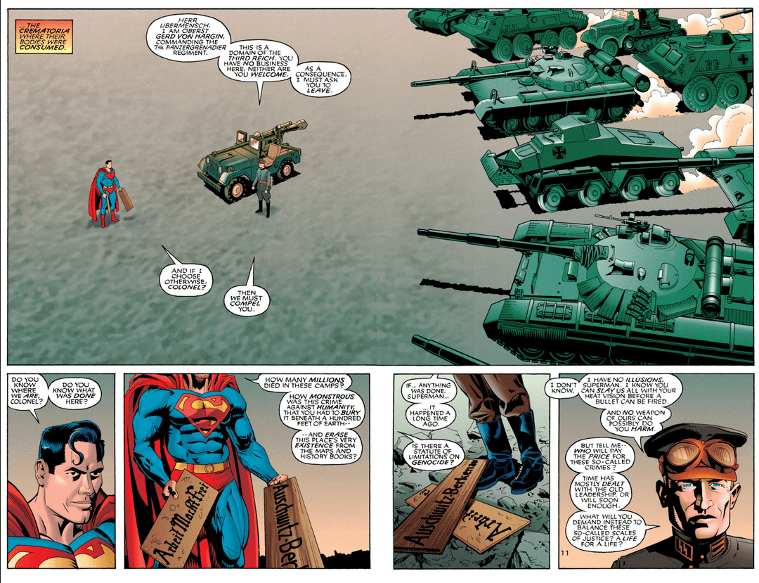 Ic excerpt i found them the worst superman pages ever written superman gives up on bringing holocaust perpetrators to justice because a nazi asked nicely supermanwonder woman whom gods destroy ricbooks