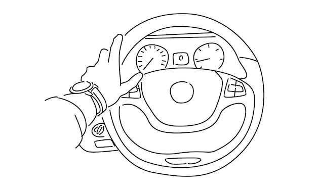 Premium vector line art of driver holds steering wheel vector illustration