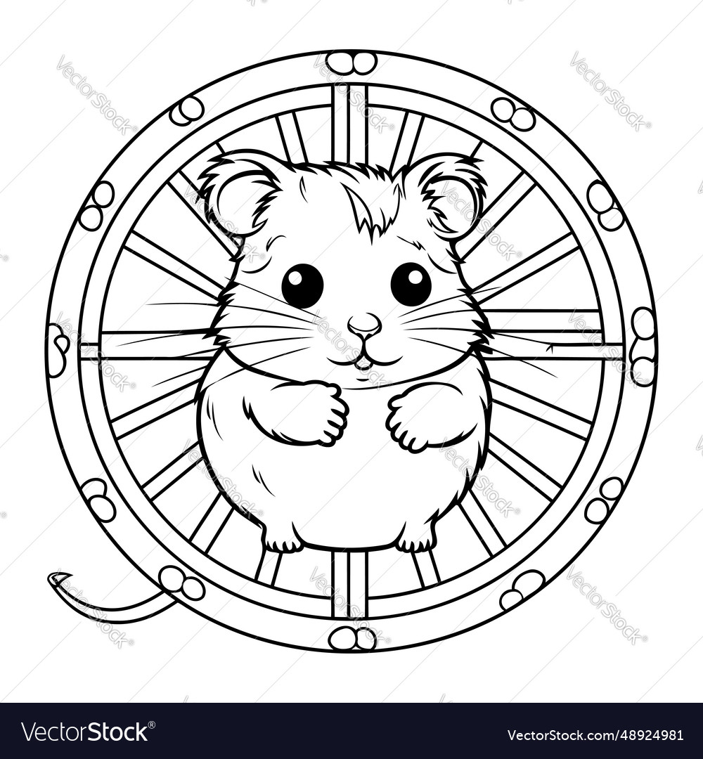 Hamster and steering wheel coloring book vector image