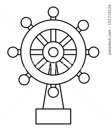 Black and white ship steering wheel icon water