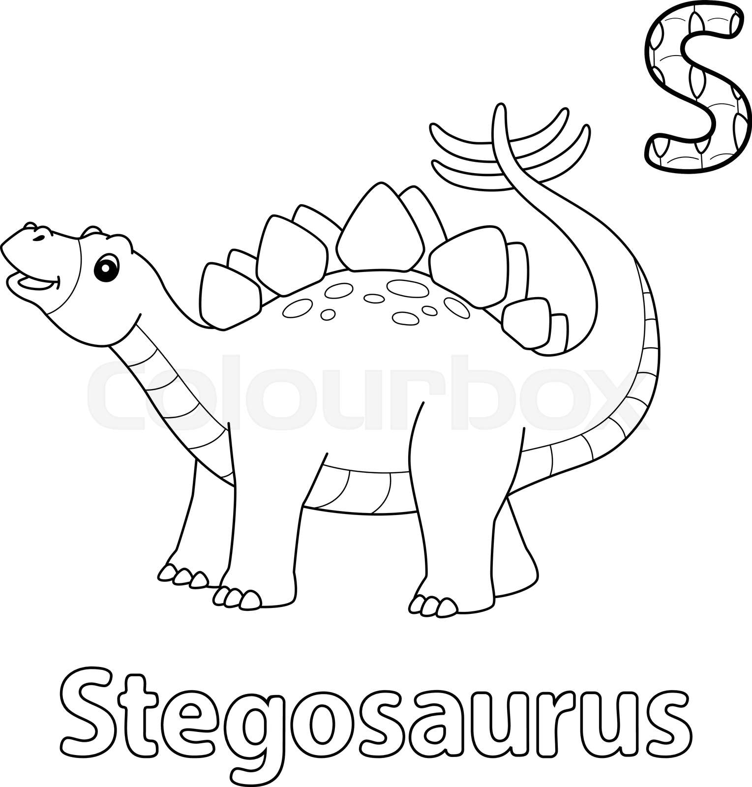 Stegosaurus alphabet dinosaur abc coloring page s stock vector