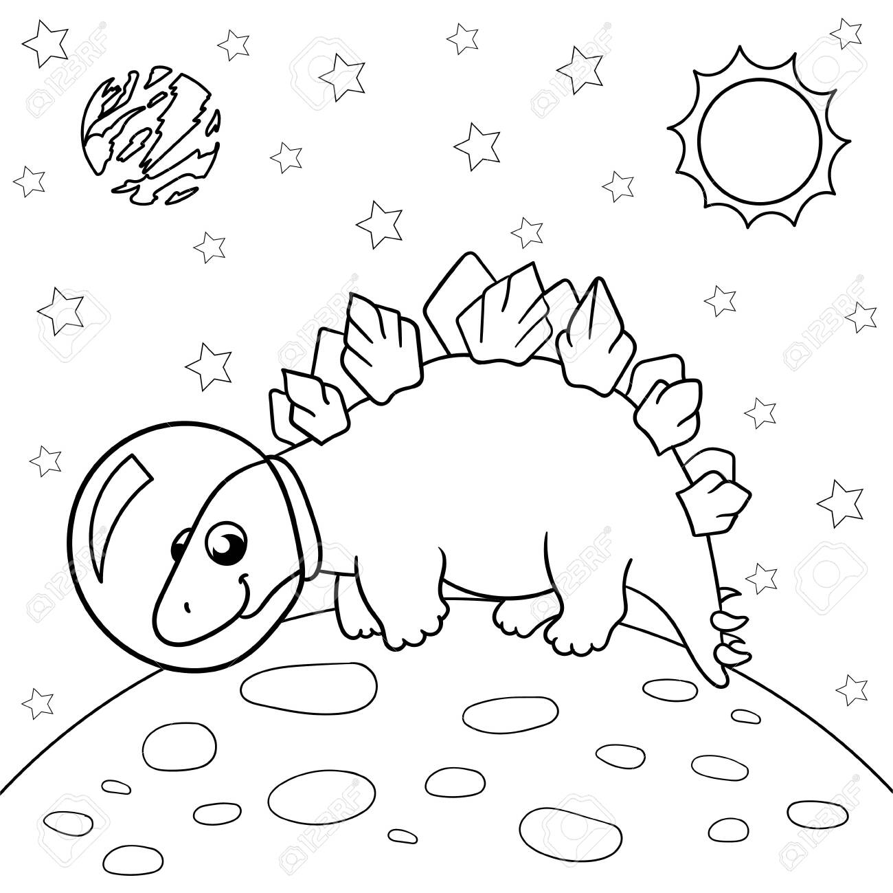 Vector illustration of dinosaur astronaut in space stegosaurus