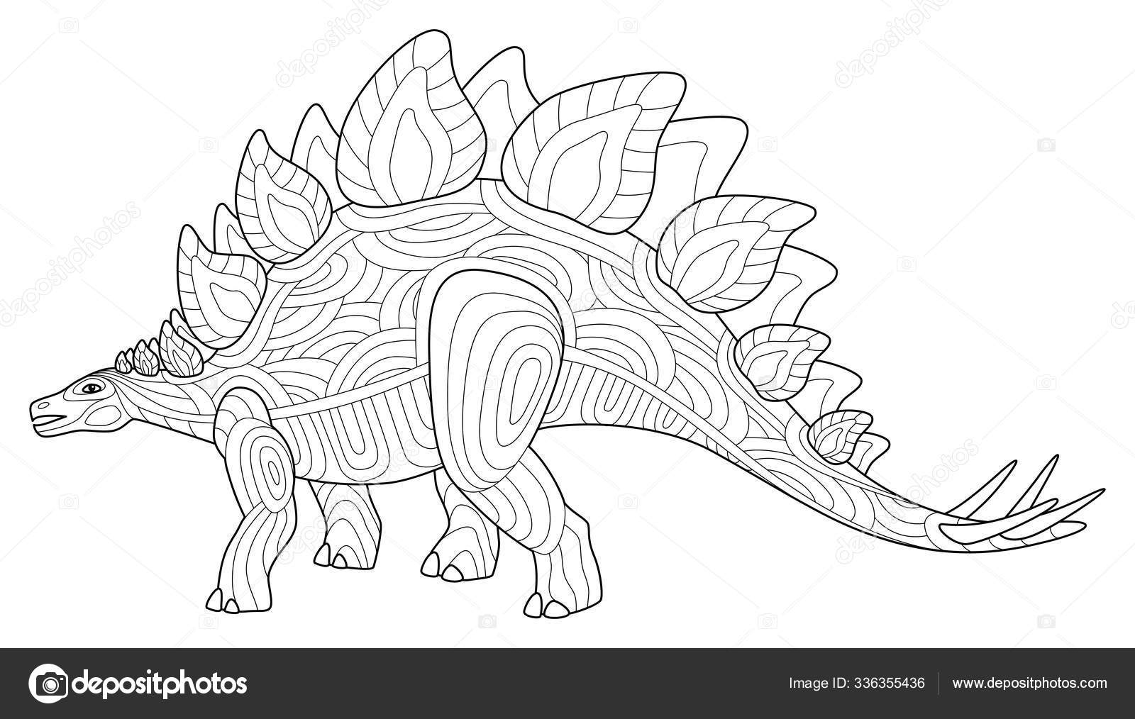 Stegosaurus dinosaur adult coloring book page vector lineart illustration isolated on white background anti stress coloring book page with doodle and zentangle elements stock vector by simonovaart