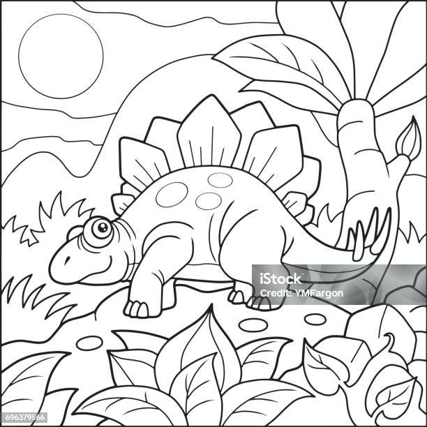 Cute stegosaurus coloring book stock illustration