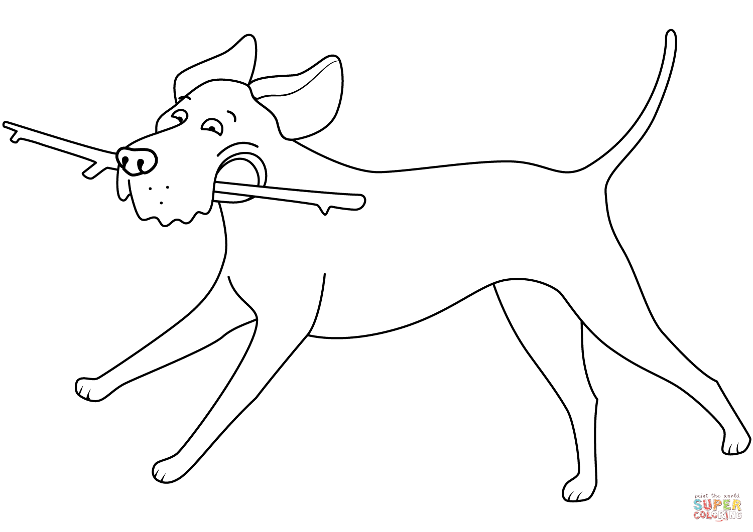 Funny labrador retriever running with stick coloring page free printable coloring pages